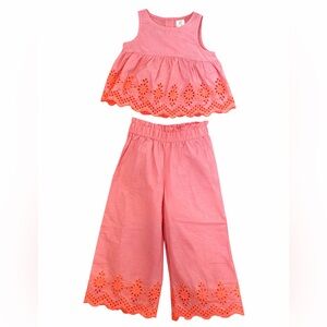 GAP Pink and Orange poplin Embroidered Two-Piece Set